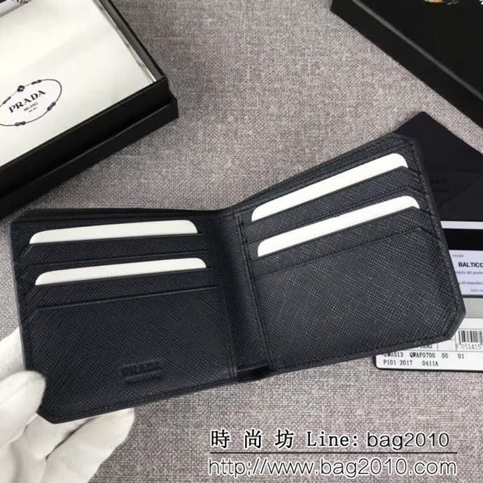 PRADA普拉達 官網同步 經典爆款 十字紋牛皮 男士短款錢夾 2M0513 DD1855